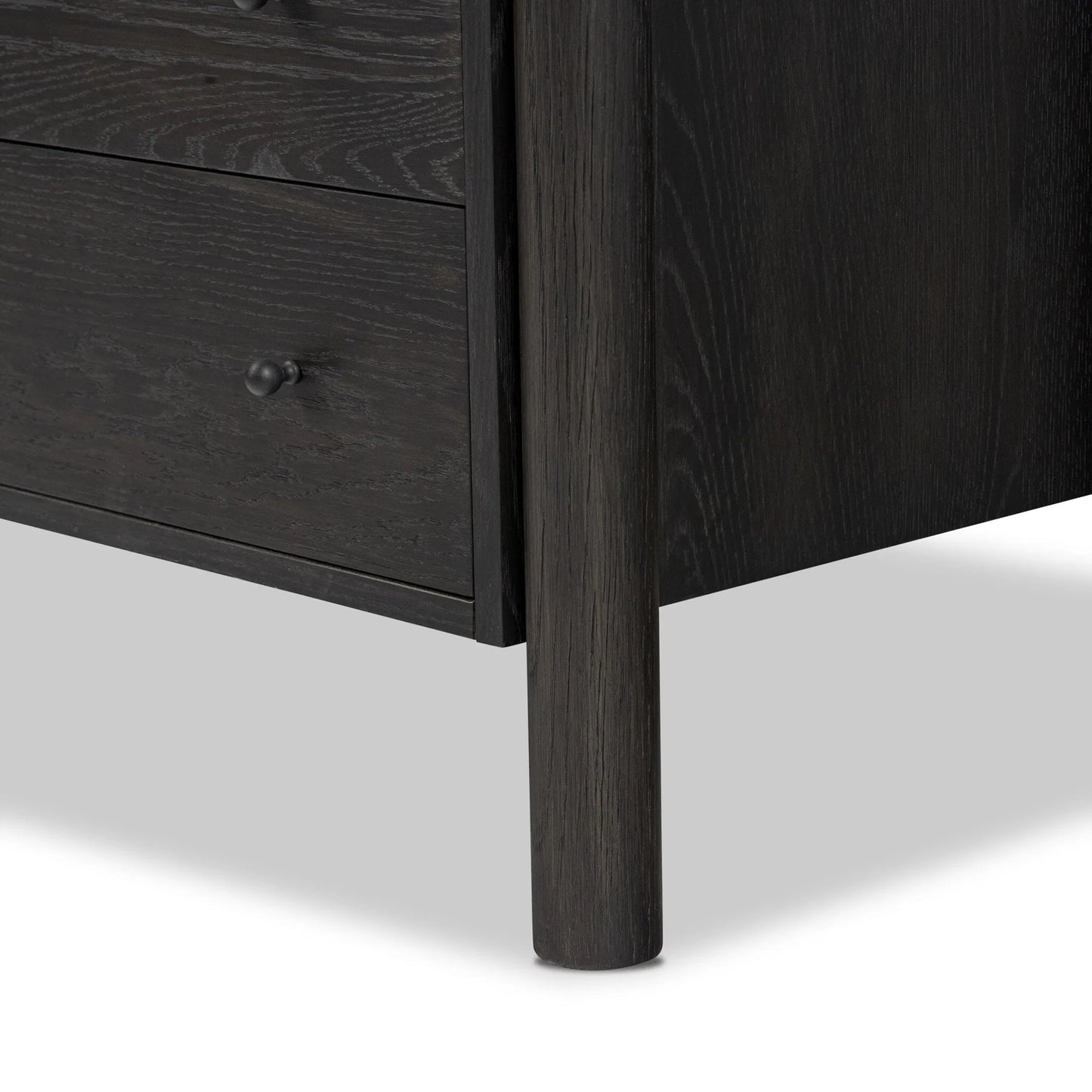 009 SI-2519278 | Closeup | Roark 6 Drawer Dresser by Four Hands in ebony oak veneer. Made from oak veneer, solid oak in a traditional style.