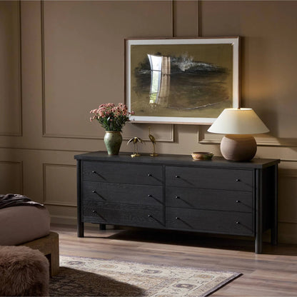 Roark 6 Drawer Dresser by Four Hands in ebony oak veneer. Made from oak veneer, solid oak in a traditional style.