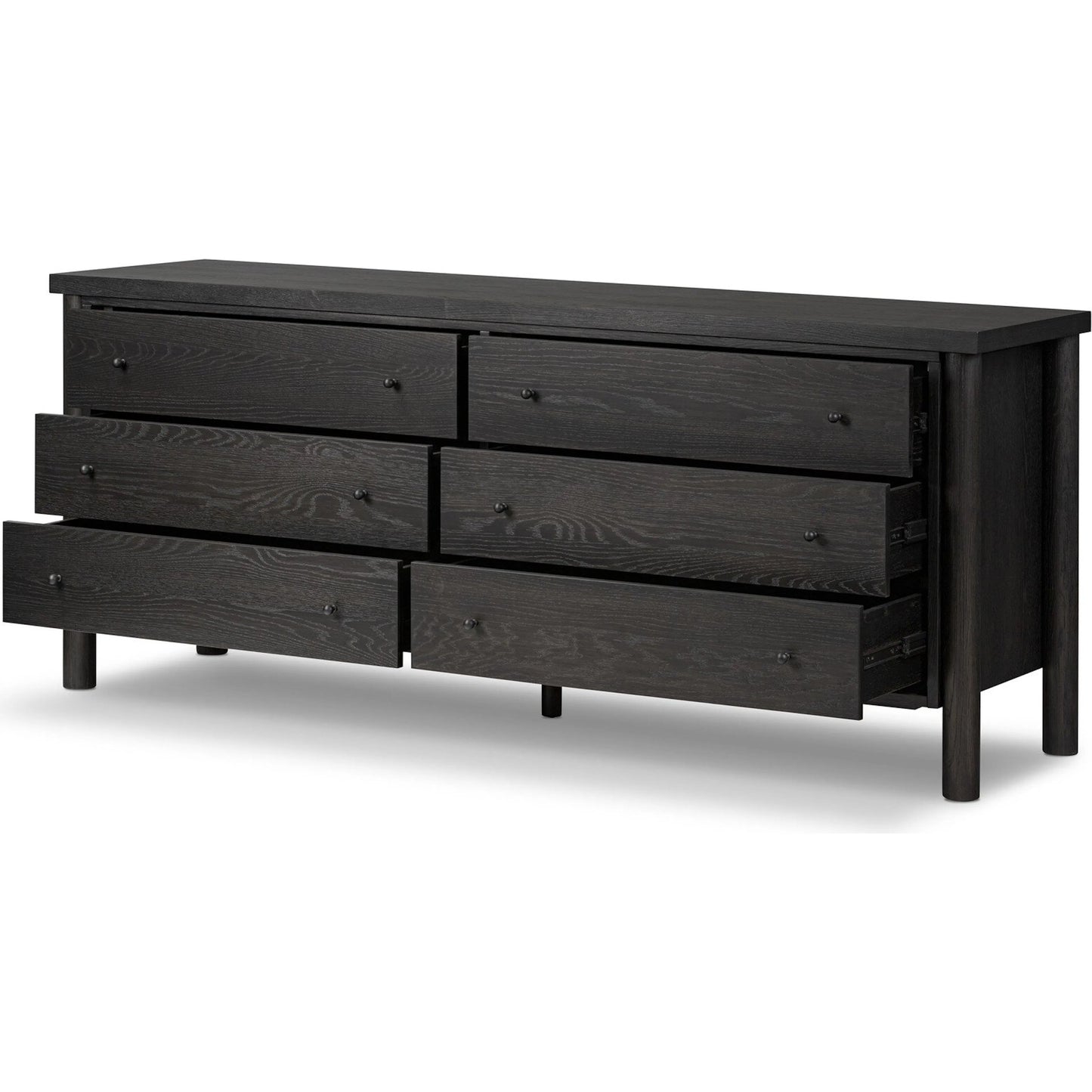 008 SI-2519278 | Closeup | Roark 6 Drawer Dresser by Four Hands in ebony oak veneer. Made from oak veneer, solid oak in a traditional style.