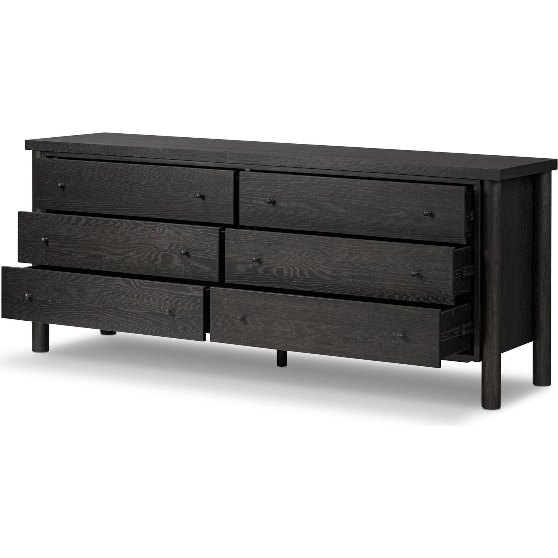 Roark 6 Drawer Dresser by Four Hands in ebony oak veneer. Made from oak veneer, solid oak in a traditional style.