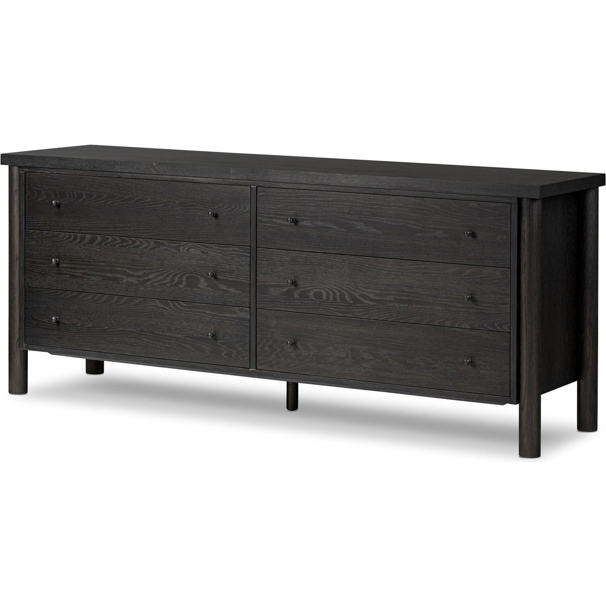 Roark 6 Drawer Dresser by Four Hands in ebony oak veneer. Made from oak veneer, solid oak in a traditional style.