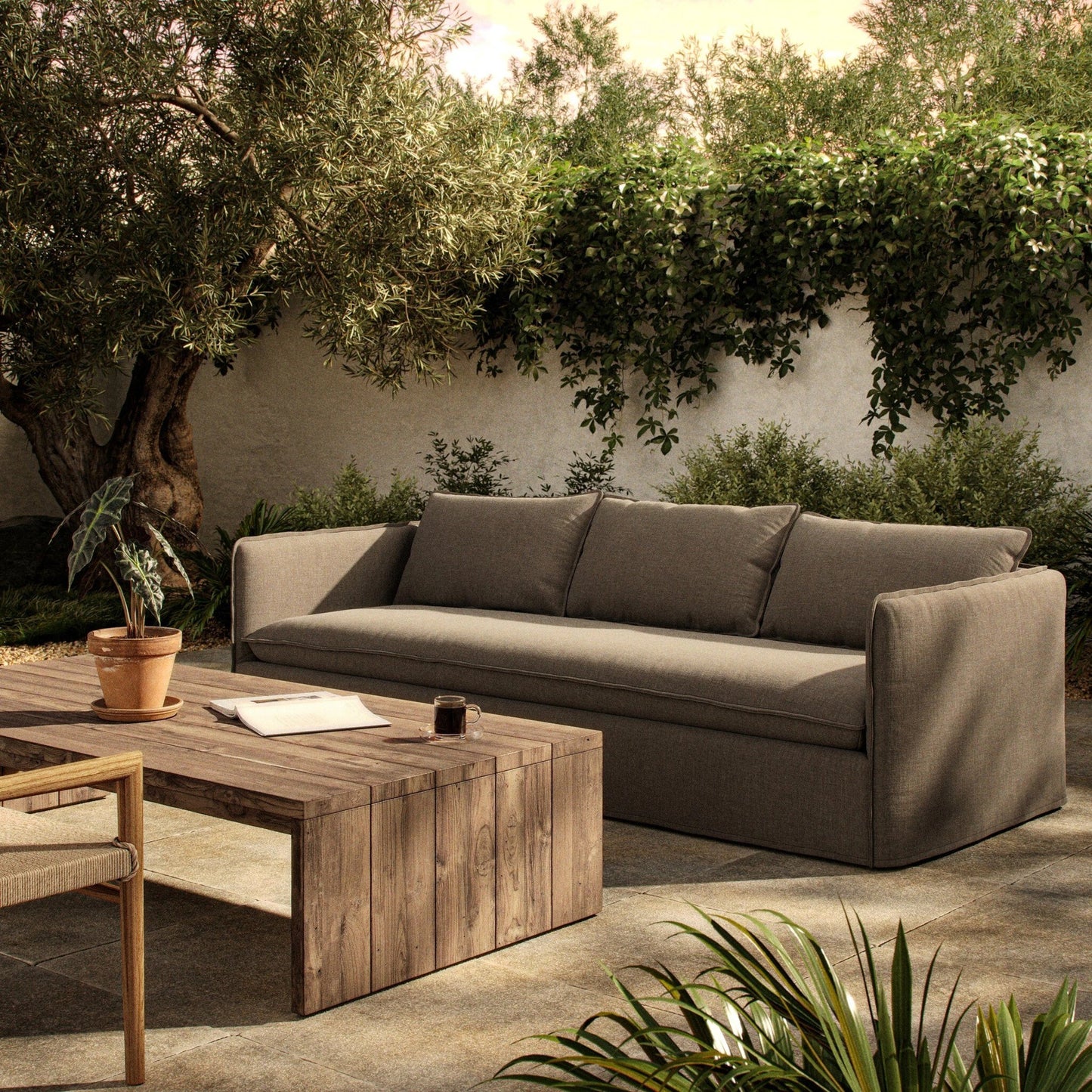 012 SI-2137166 | Lifestyle | Andre Outdoor Sofa by Four Hands. Made from 100% polypropylene, 100% polyester fiber in a modern style.