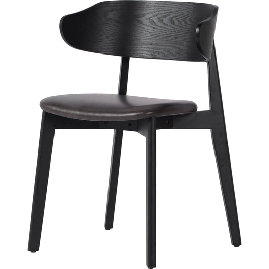 Franco Upholstered Dining Chair by Four Hands in sonoma black and black. Made from top grain leather, solid ash, ash veneer in a modern style.