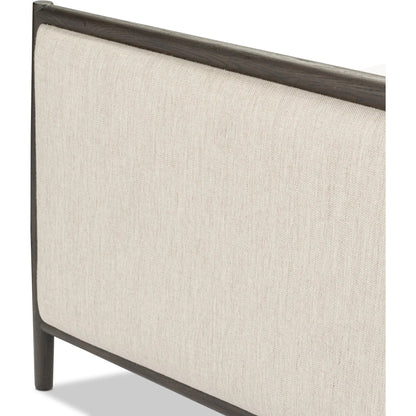 Glenview Bed by Four Hands in essence natural, smoked black oak. Made from 49% viscose (rayon), 22% flax/linen, 18% polyester, 11% cotton, solid oak in a transitional style.