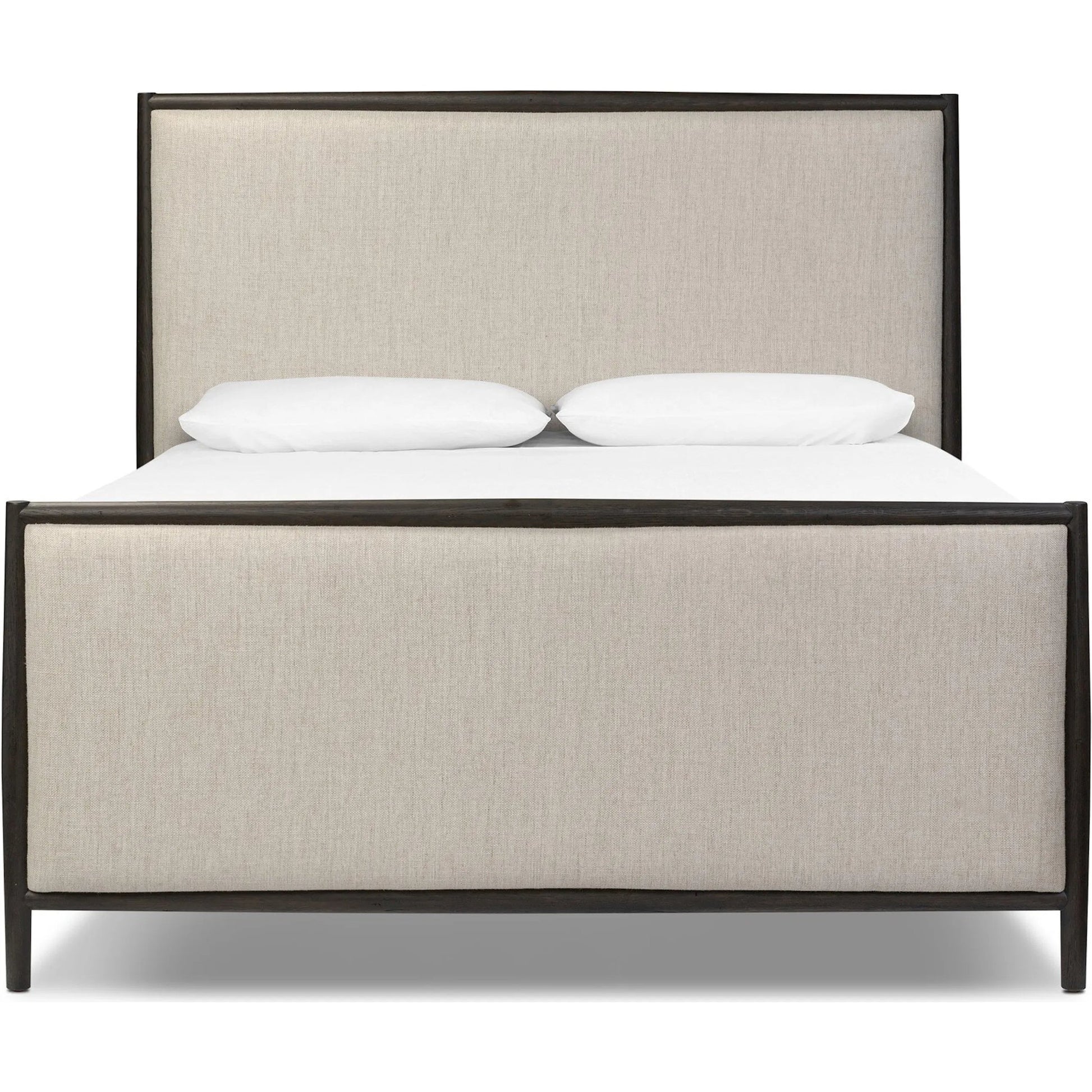 Glenview Bed by Four Hands in essence natural, smoked black oak. Made from 49% viscose (rayon), 22% flax/linen, 18% polyester, 11% cotton, solid oak in a transitional style.