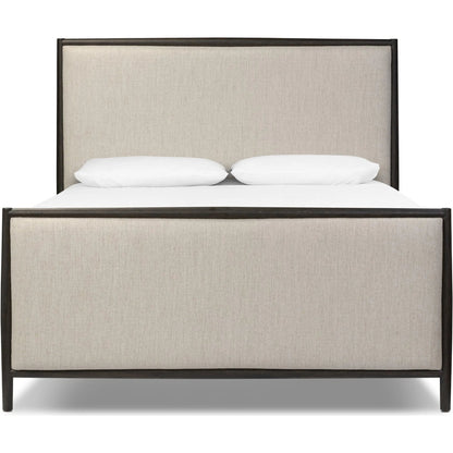 Glenview Bed by Four Hands in essence natural, smoked black oak. Made from 49% viscose (rayon), 22% flax/linen, 18% polyester, 11% cotton, solid oak in a transitional style.