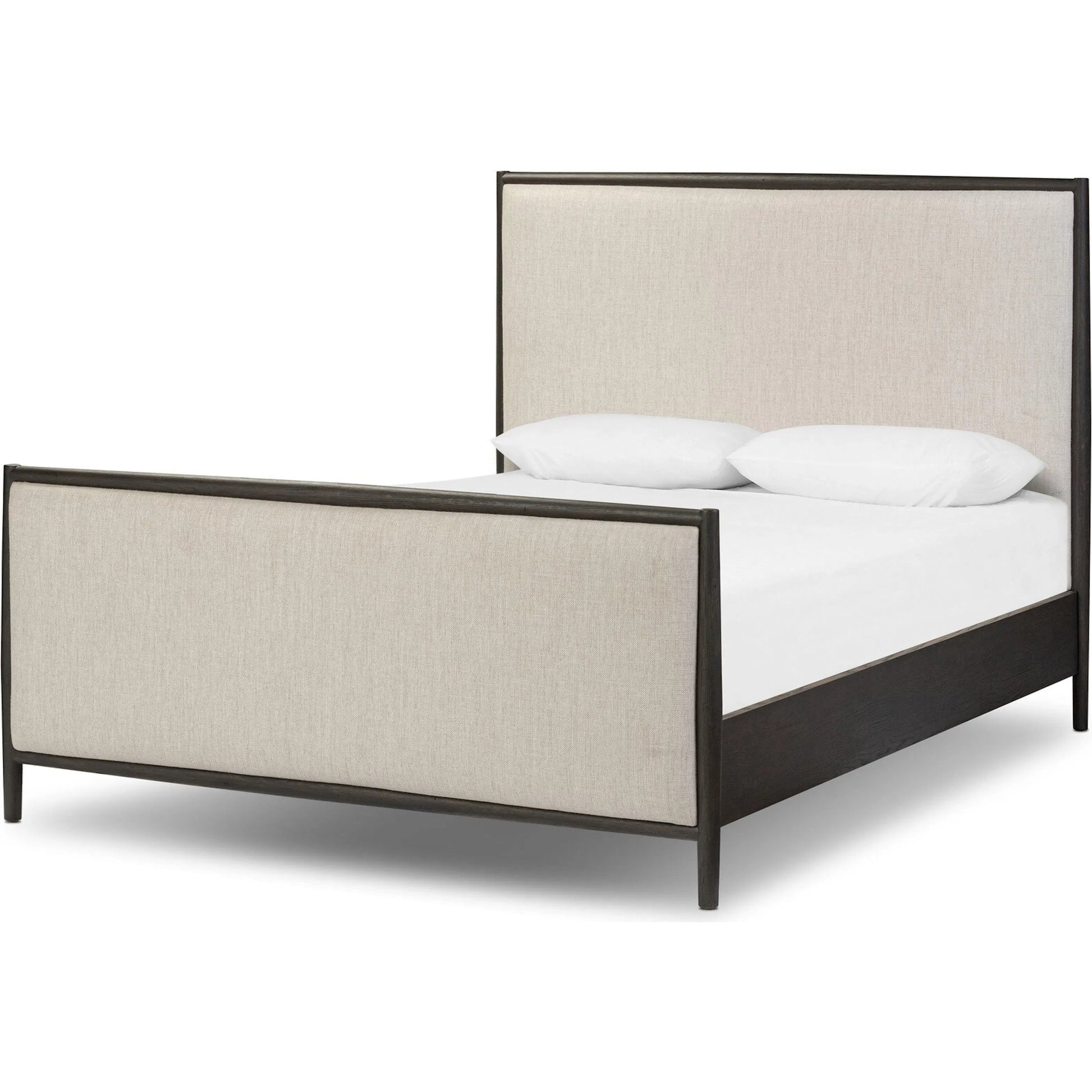 Glenview Bed by Four Hands in essence natural, smoked black oak. Made from 49% viscose (rayon), 22% flax/linen, 18% polyester, 11% cotton, solid oak in a transitional style.