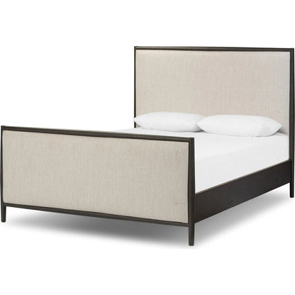 Glenview Bed by Four Hands in essence natural, smoked black oak. Made from 49% viscose (rayon), 22% flax/linen, 18% polyester, 11% cotton, solid oak in a transitional style.