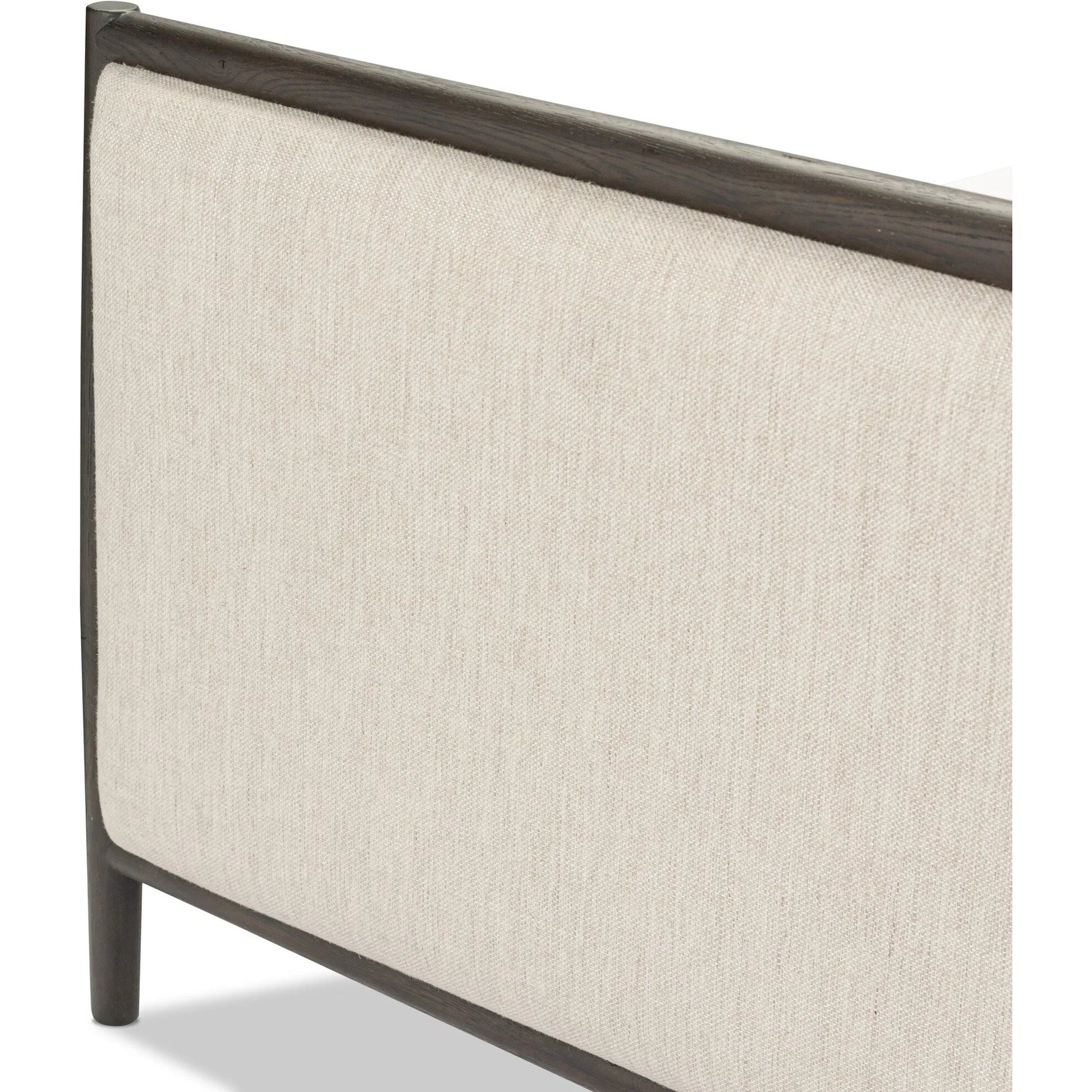 Glenview Bed by Four Hands in essence natural, smoked black oak. Made from 49% viscose (rayon), 22% flax/linen, 18% polyester, 11% cotton, solid oak in a transitional style.