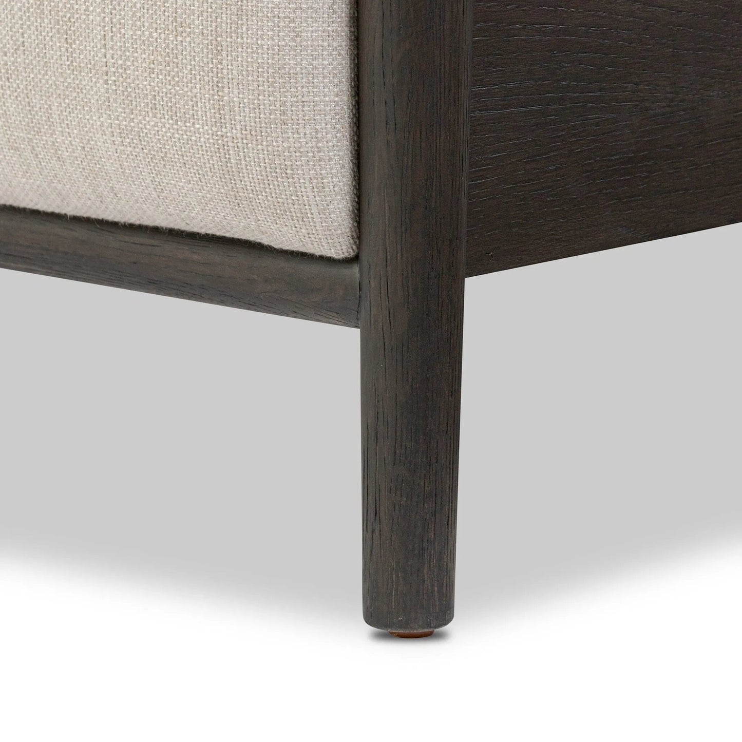 014 SI-2519183 | Closeup | Glenview Bed by Four Hands in essence natural, smoked black oak. Made from 49% viscose (rayon), 22% flax/linen, 18% polyester, 11% cotton, solid oak in a transitional style.