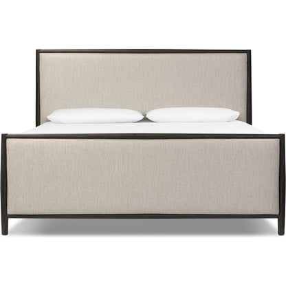 Glenview Bed by Four Hands in essence natural, smoked black oak. Made from 49% viscose (rayon), 22% flax/linen, 18% polyester, 11% cotton, solid oak in a transitional style.