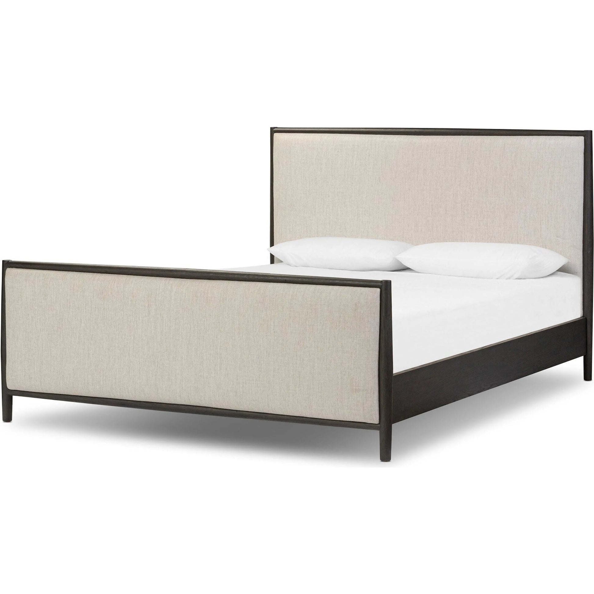 Glenview Bed by Four Hands in essence natural, smoked black oak. Made from 49% viscose (rayon), 22% flax/linen, 18% polyester, 11% cotton, solid oak in a transitional style.