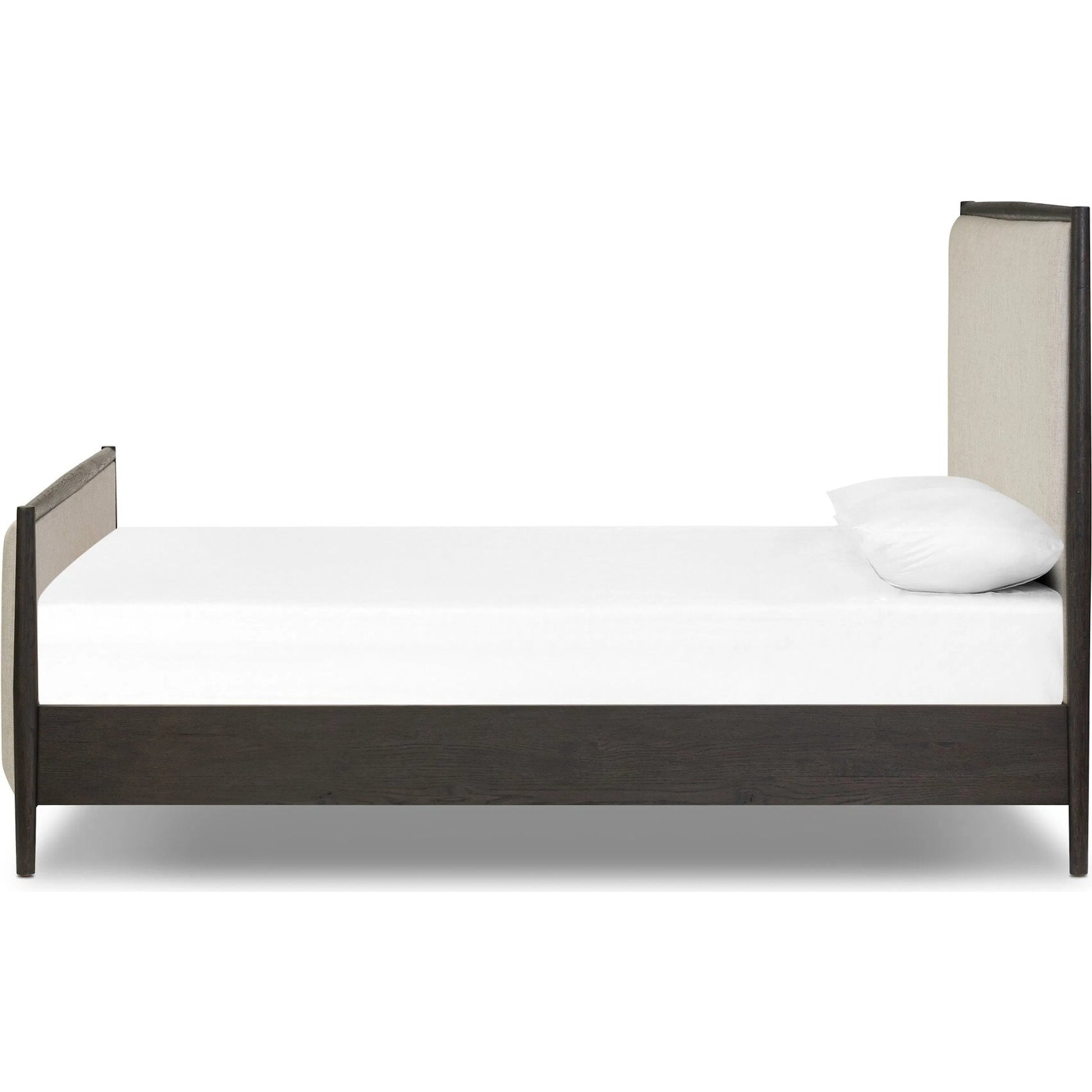 Glenview Bed by Four Hands in essence natural, smoked black oak. Made from 49% viscose (rayon), 22% flax/linen, 18% polyester, 11% cotton, solid oak in a transitional style.