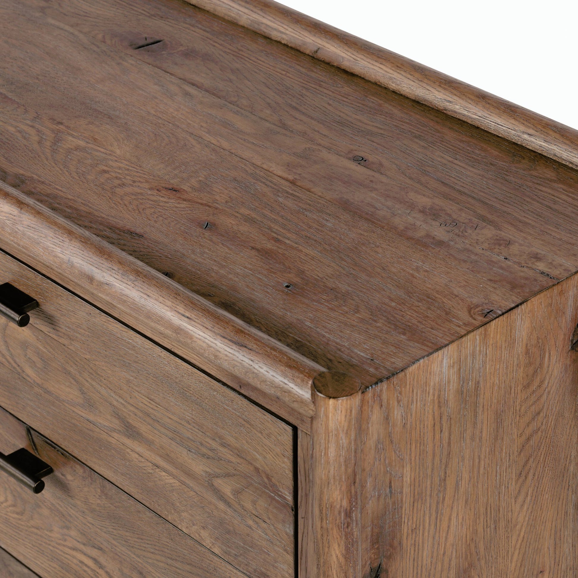 Glenview 6 Drawer Dresser by Four Hands in weathered oak. Made from thick oak veneer, solid oak in a modern style.