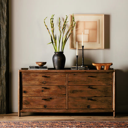 Glenview 6 Drawer Dresser by Four Hands in weathered oak. Made from thick oak veneer, solid oak in a modern style.