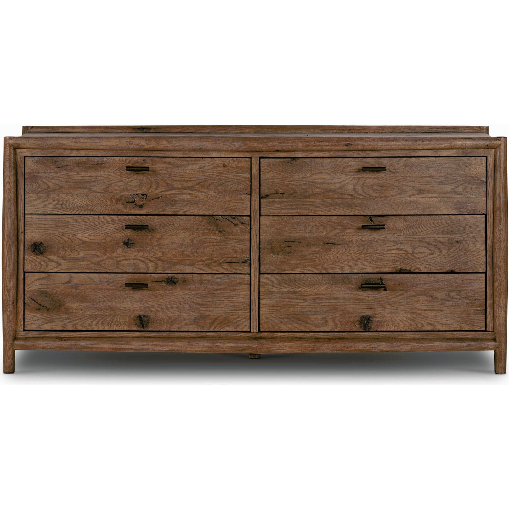 Glenview 6 Drawer Dresser by Four Hands in weathered oak. Made from thick oak veneer, solid oak in a modern style.
