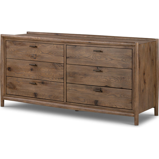 Glenview 6 Drawer Dresser by Four Hands in weathered oak. Made from thick oak veneer, solid oak in a modern style.