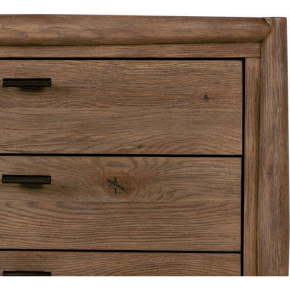 Glenview Nightstand by Four Hands in weathered oak. Made from thick oak veneer, solid oak in a modern style.