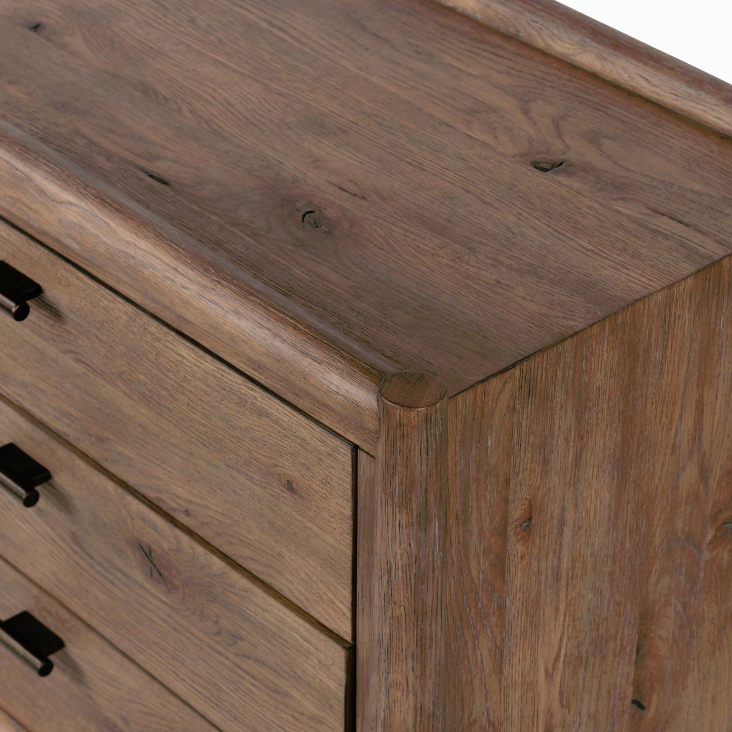 020 SI-2001381 | Closeup | Glenview Nightstand by Four Hands in weathered oak veneer. Made from thick oak veneer, solid oak in a modern style.
