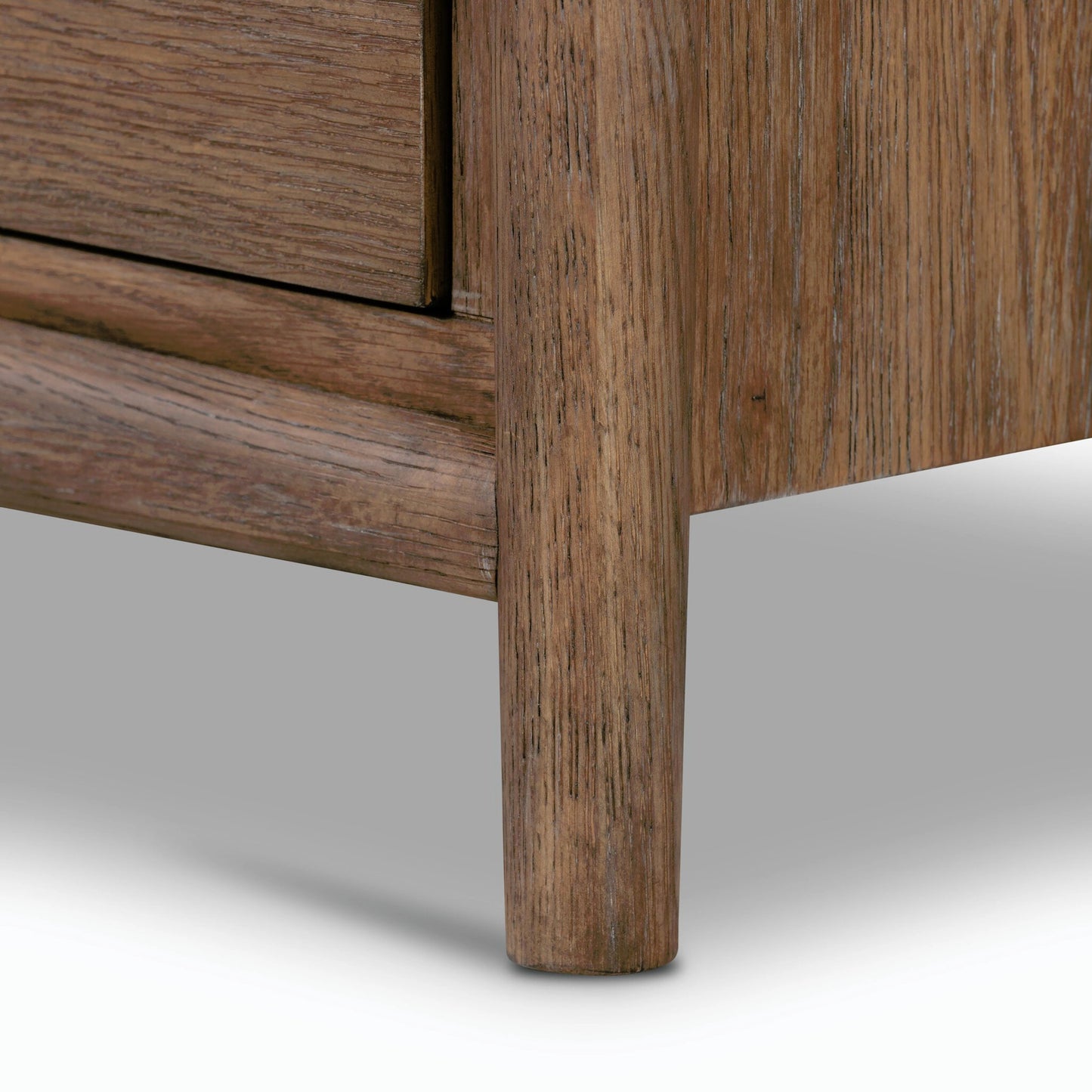 025 SI-2001381 | Closeup | Glenview Nightstand by Four Hands in weathered oak veneer. Made from thick oak veneer, solid oak in a modern style.