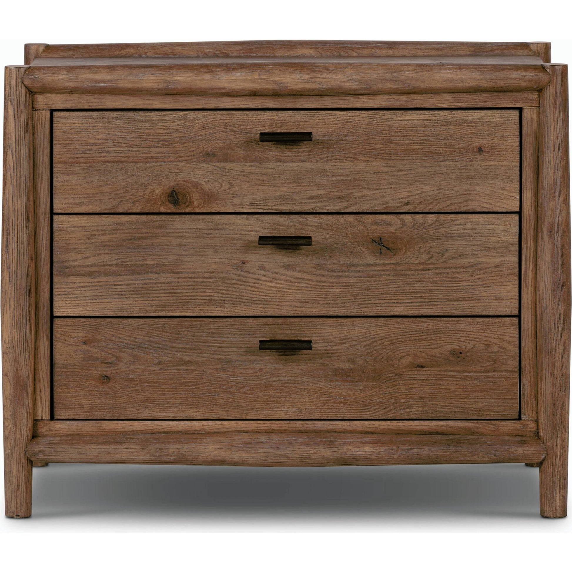 Glenview Nightstand by Four Hands in weathered oak. Made from thick oak veneer, solid oak in a modern style.