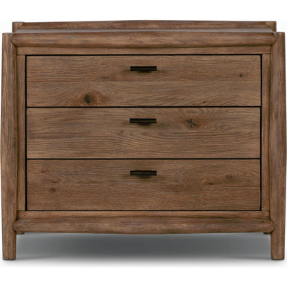 Glenview Nightstand by Four Hands in weathered oak. Made from thick oak veneer, solid oak in a modern style.