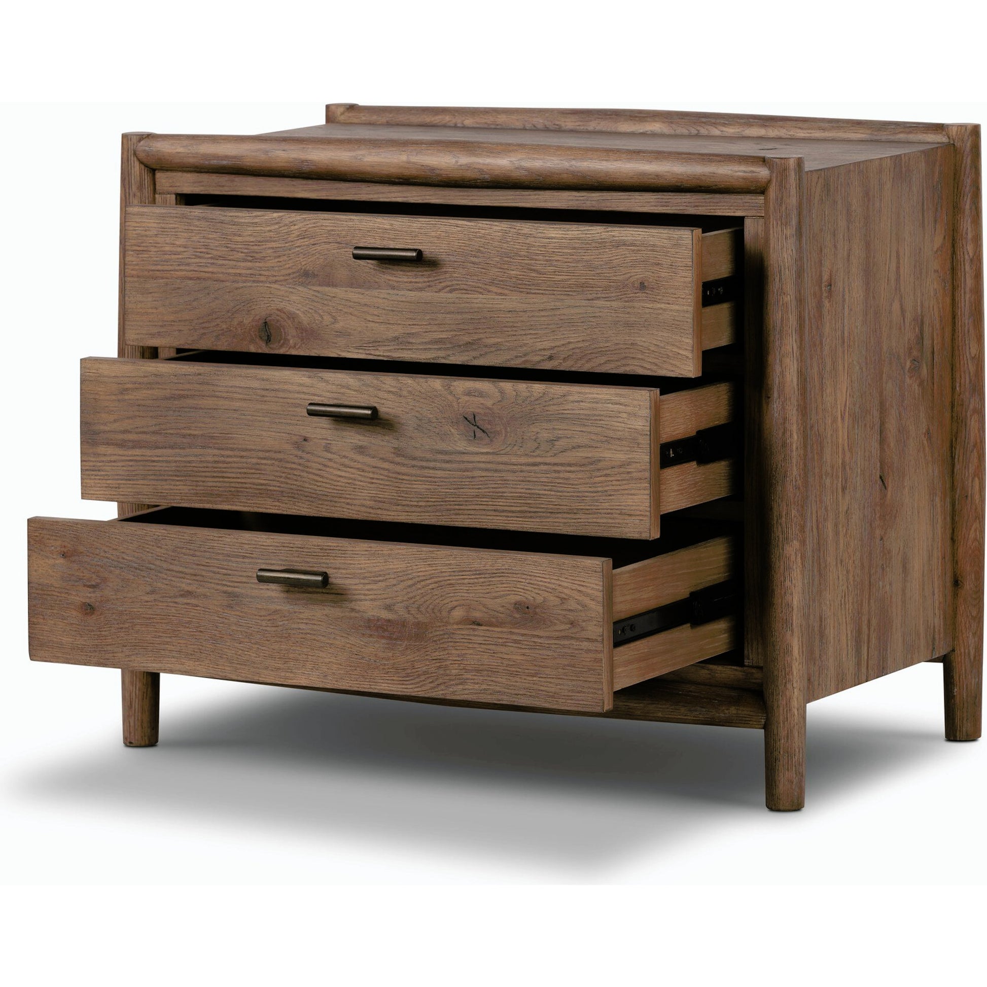 Glenview Nightstand by Four Hands in weathered oak. Made from thick oak veneer, solid oak in a modern style.