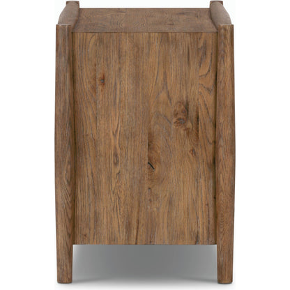 Glenview Nightstand by Four Hands in weathered oak. Made from thick oak veneer, solid oak in a modern style.