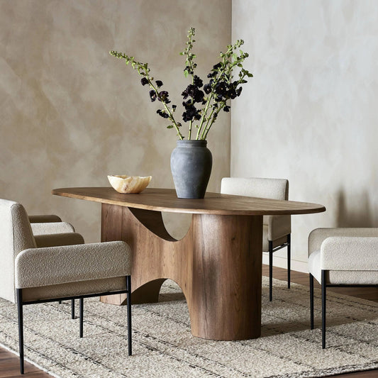 Olexey Oval Dining Table by Four Hands in rubbed light oak veneer. Made from thick oak veneer, oak plywood in a modern style.