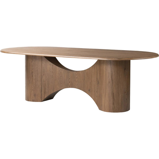 Olexey Oval Dining Table by Four Hands in rubbed light oak veneer. Made from thick oak veneer, oak plywood in a modern style.