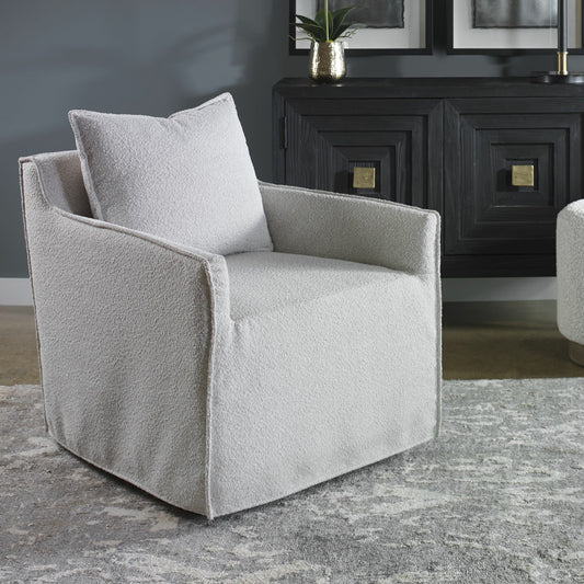 Welland Swivel Chair by Uttermost in gray. Made from hardwood, plywood, bent wood, fabric in a transitional style.