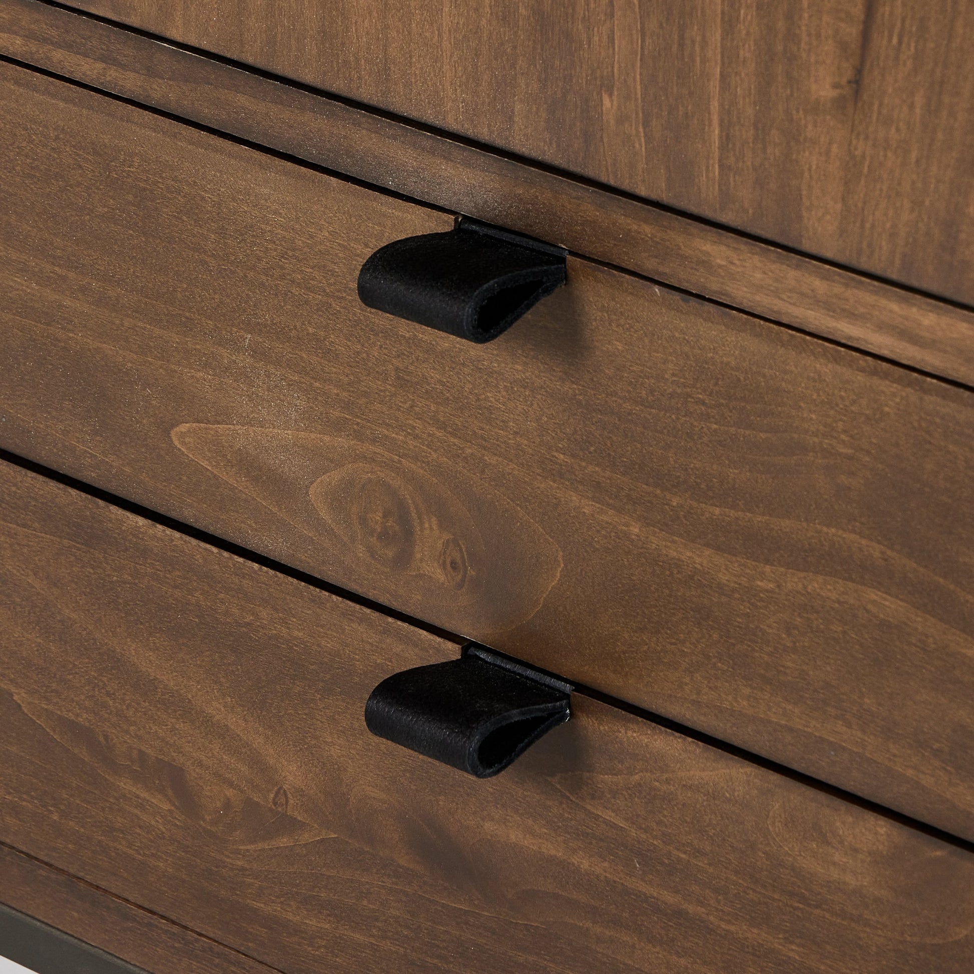 Trey Bar Cabinet by Four Hands in black wash poplar, toffee leather. Made from solid poplar, top grain leather in a modern style.