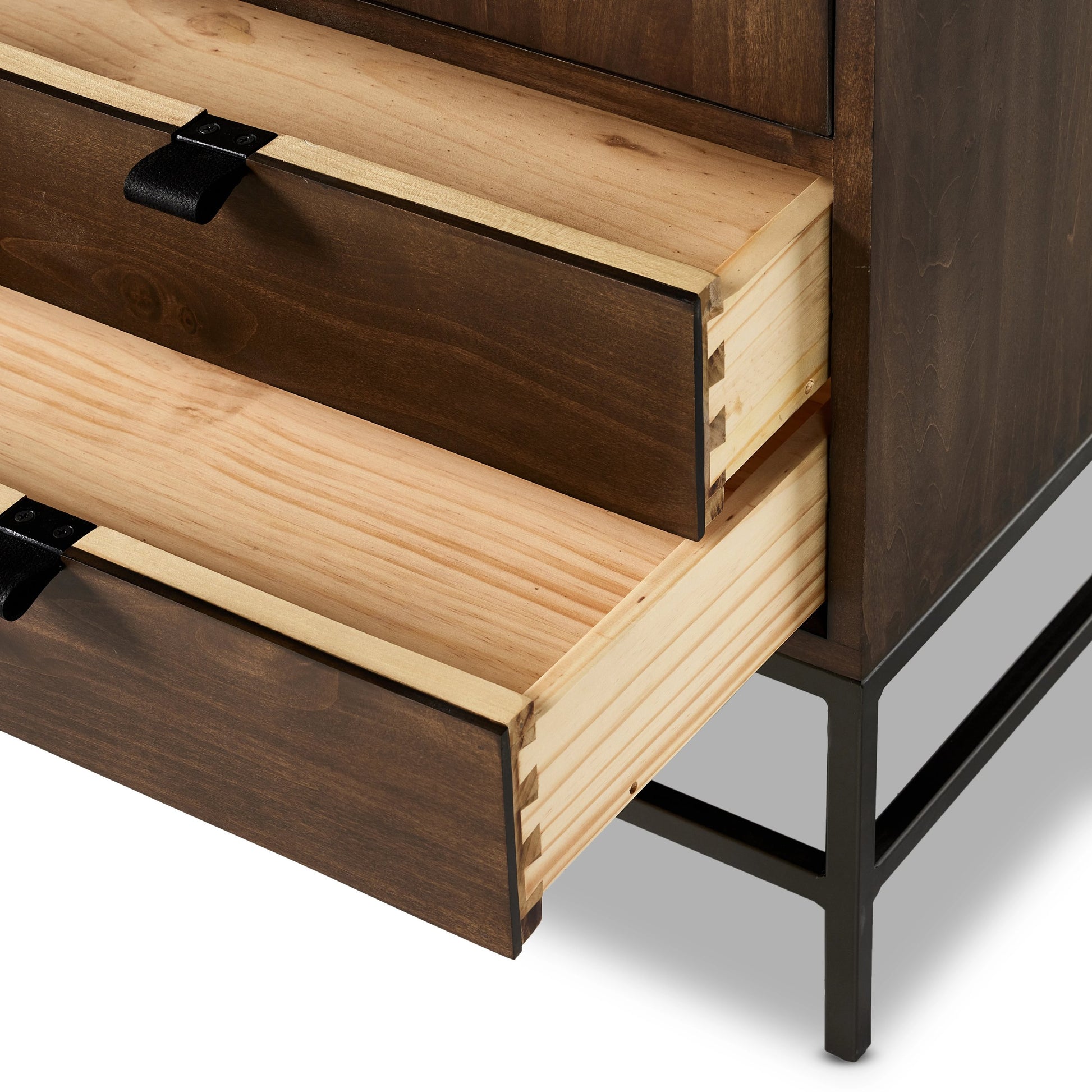 Trey Bar Cabinet by Four Hands in black wash poplar, toffee leather. Made from solid poplar, top grain leather in a modern style.