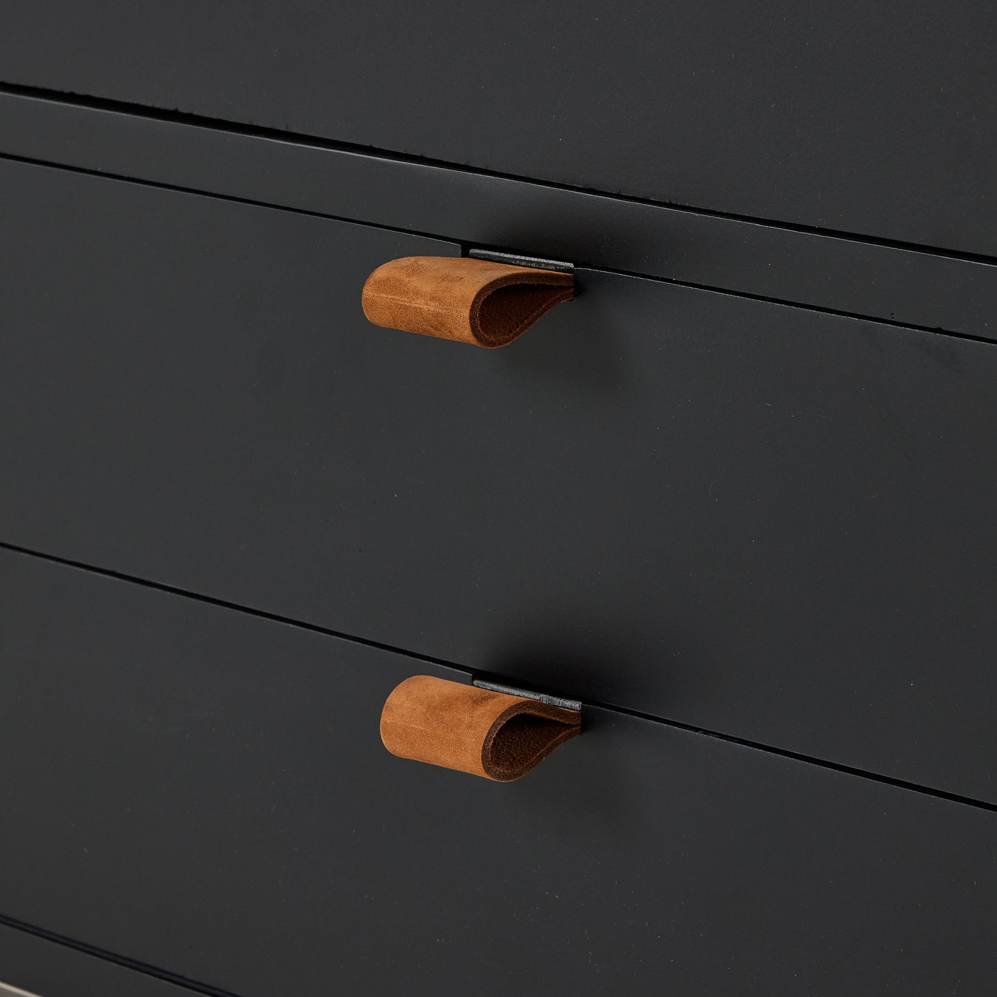 005 SI-2074815 | Additional Silo | Trey Bar Cabinet by Four Hands in black wash poplar, toffee leather. Made from solid poplar, top grain leather in a modern style.