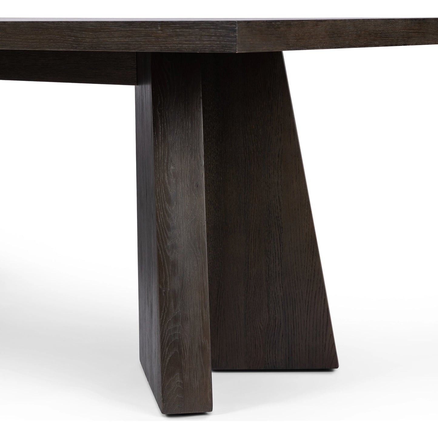 006 SI-2074694 | Closeup | Shavano Dining Table by Four Hands in espresso oak. Made from oak veneer, solid oak, poplar eucalyptus plywood in a modern style.