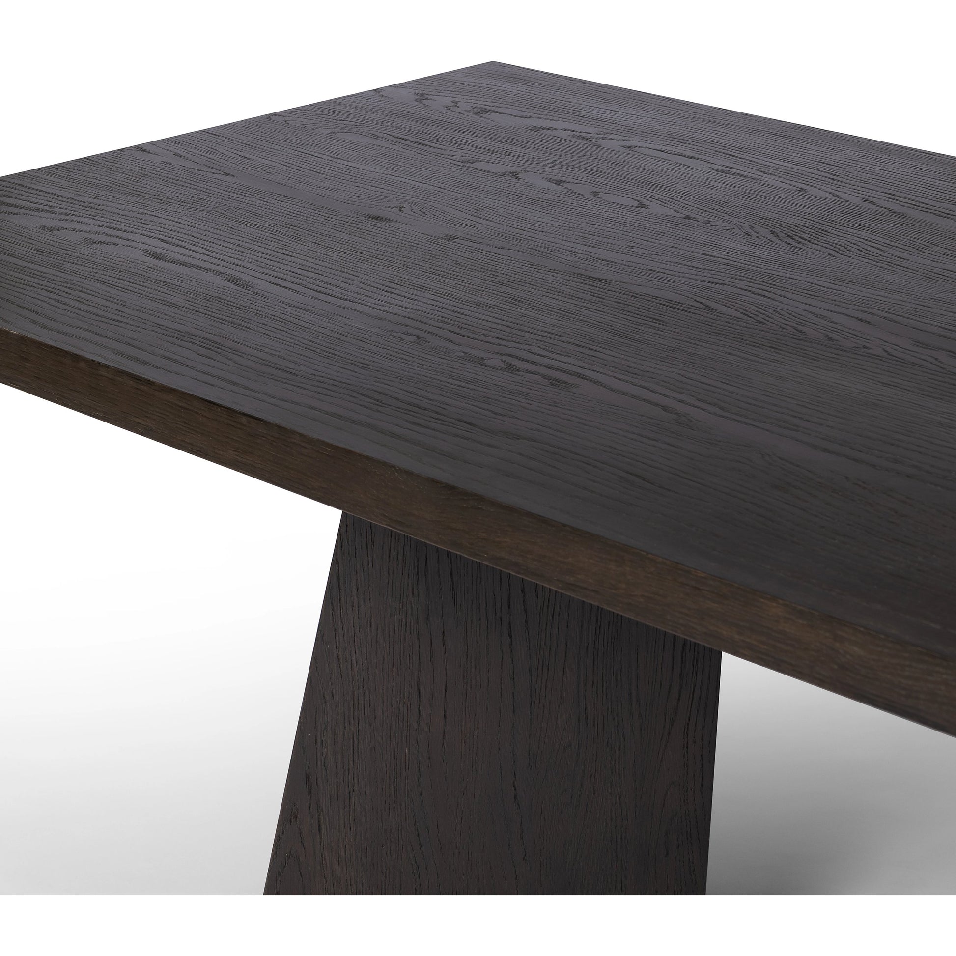 Shavano Dining Table by Four Hands in espresso oak. Made from oak veneer, solid oak, poplar eucalyptus plywood in a modern style.