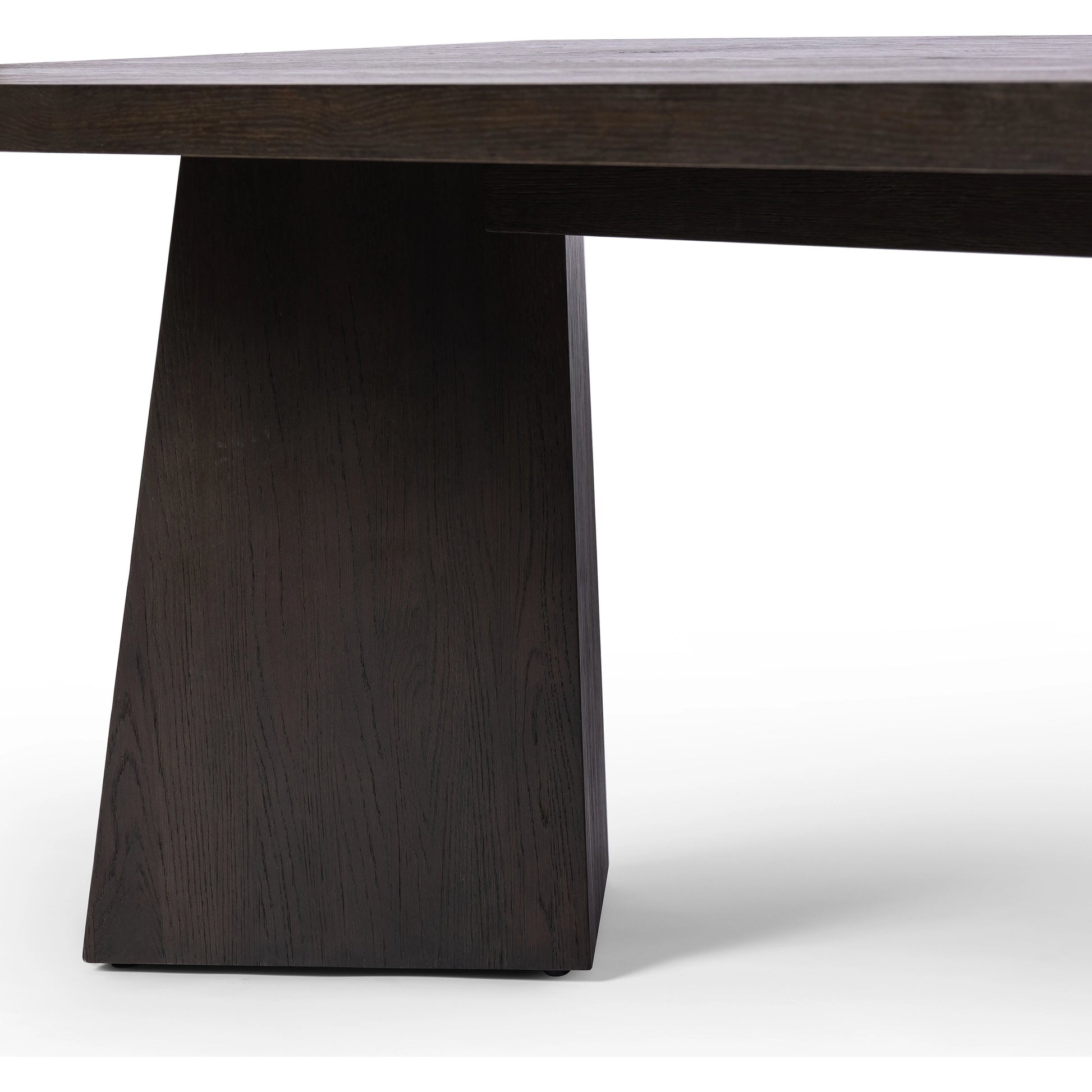 Shavano Dining Table by Four Hands in espresso oak. Made from oak veneer, solid oak, poplar eucalyptus plywood in a modern style.