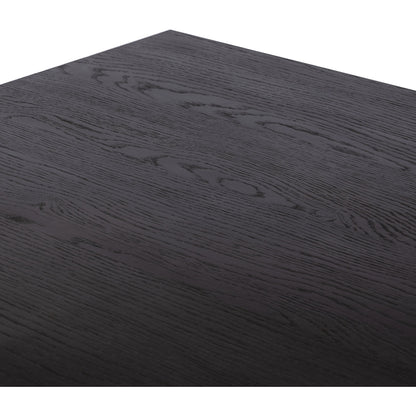 Shavano Dining Table by Four Hands in espresso oak. Made from oak veneer, solid oak, poplar eucalyptus plywood in a modern style.