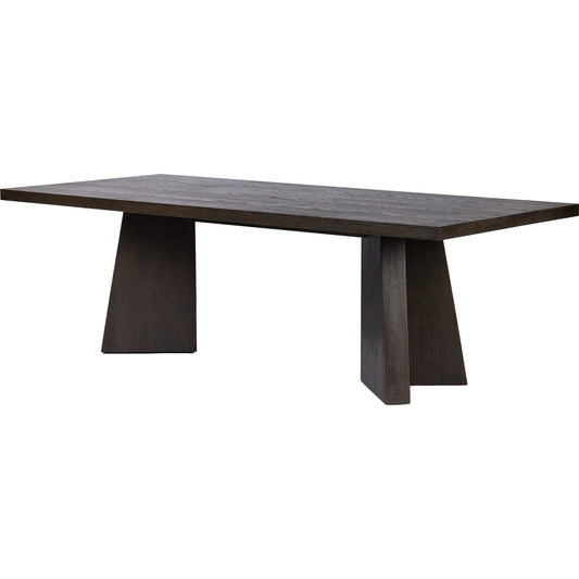 Shavano Dining Table by Four Hands in espresso oak. Made from oak veneer, solid oak, poplar eucalyptus plywood in a modern style.