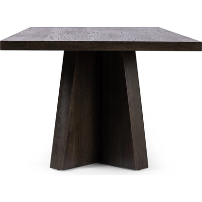 Shavano Dining Table by Four Hands in espresso oak. Made from oak veneer, solid oak, poplar eucalyptus plywood in a modern style.