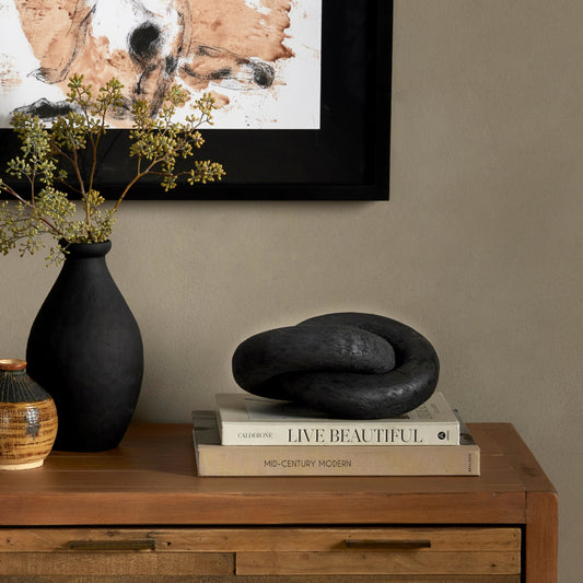 Reclaimed Wood Knot by Four Hands in carbonized black. Made from solid mixed reclaimed wood in a unique style.