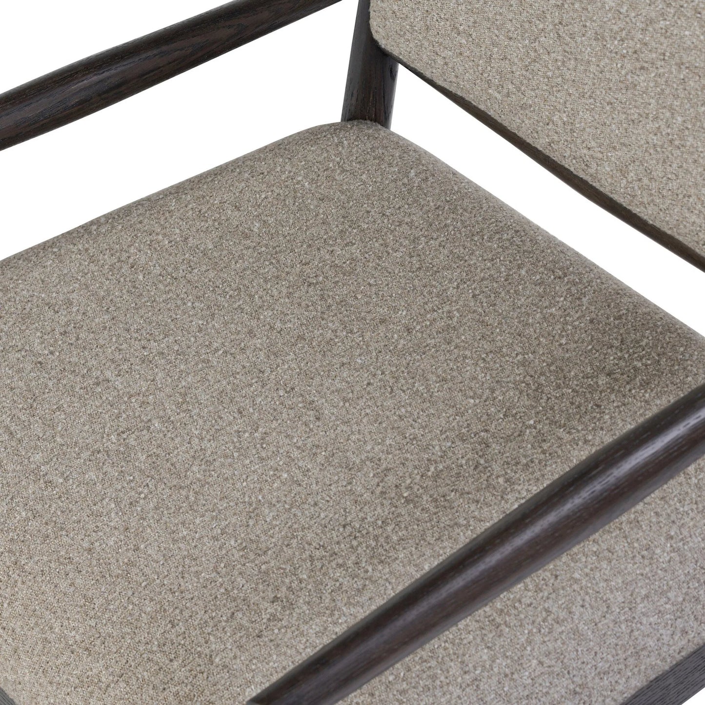 007 SI-2524092 | Closeup | Glenview Dining Armchair by Four Hands in weslie feather, smoked black oak. Made from 100% recycled olefin, solid oak in a transitional style.