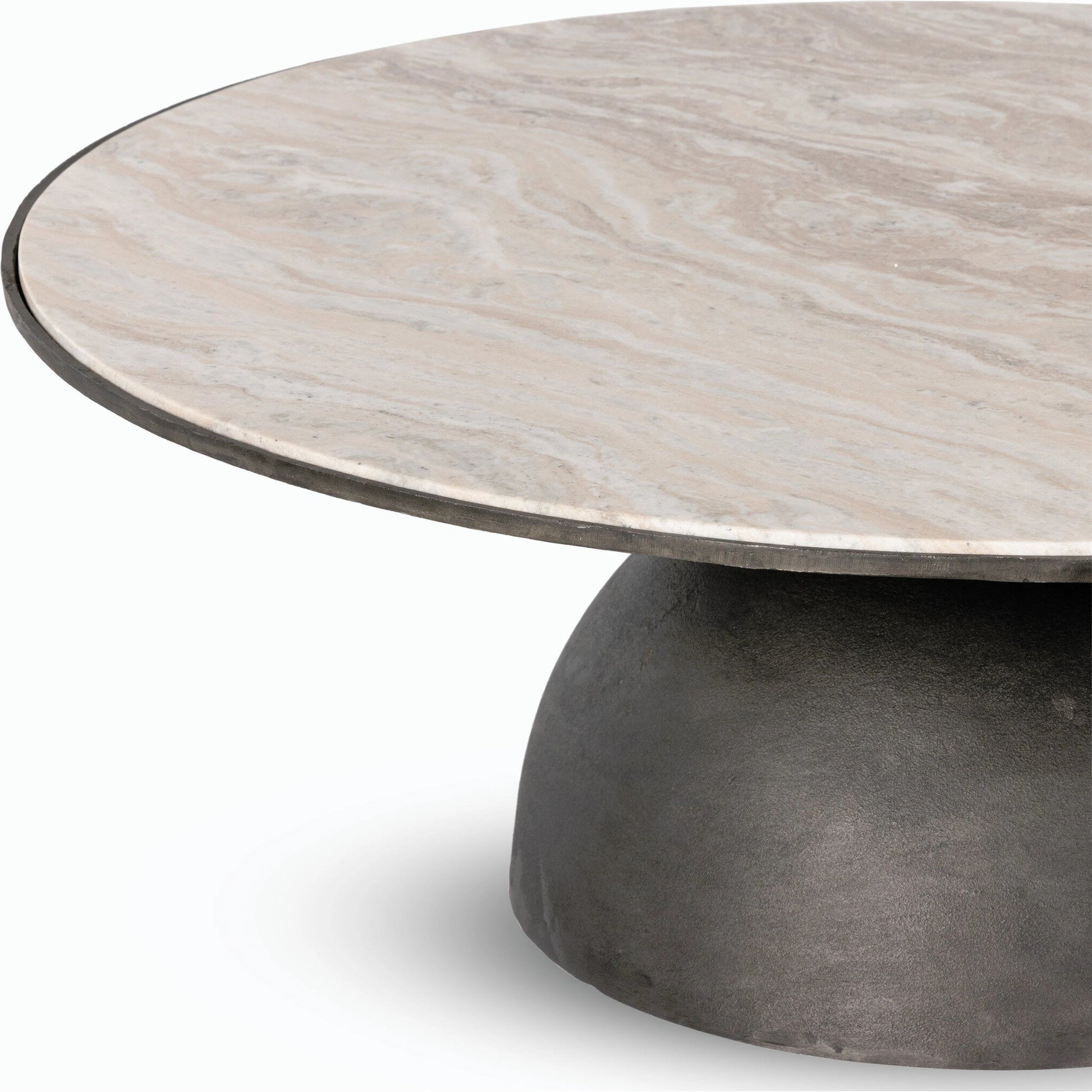 Corbett Large Coffee Table by Four Hands in hammered grey, creamy taupe marble. Made from solid marble, aluminum, engineered hardwood in a modern style.