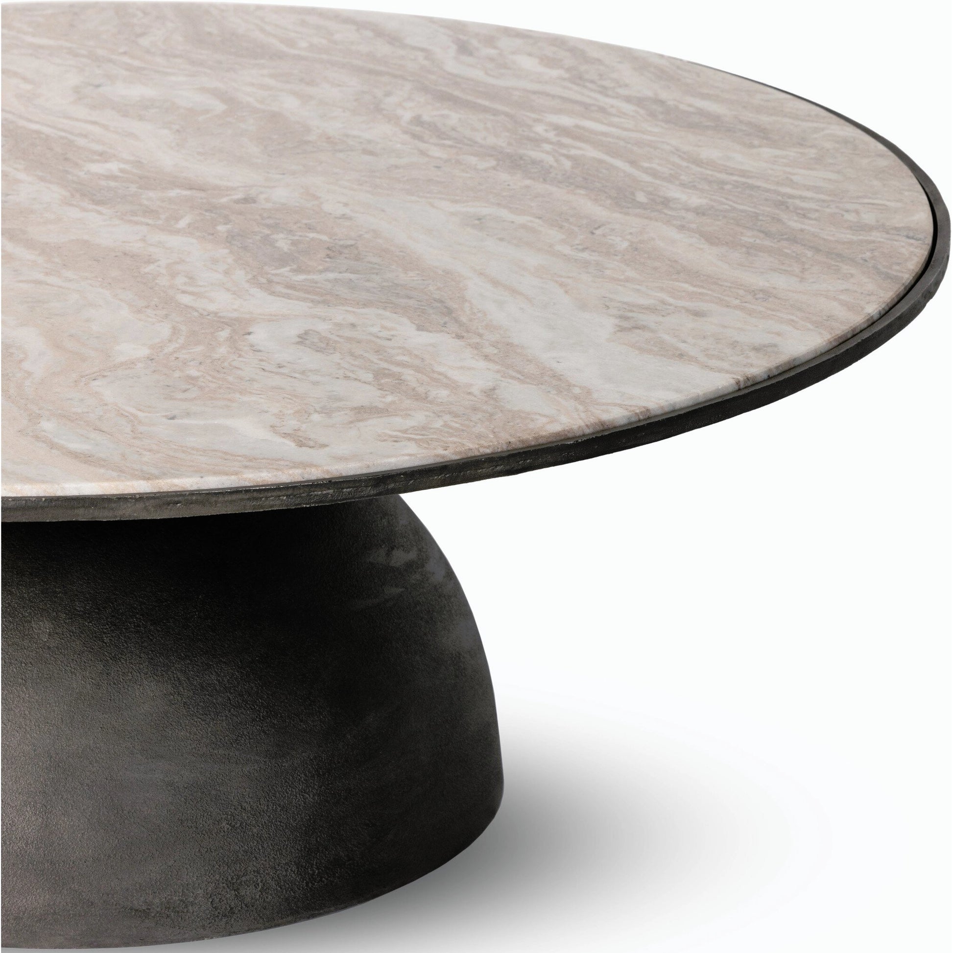 Corbett Large Coffee Table by Four Hands in hammered grey, creamy taupe marble. Made from solid marble, aluminum, engineered hardwood in a modern style.