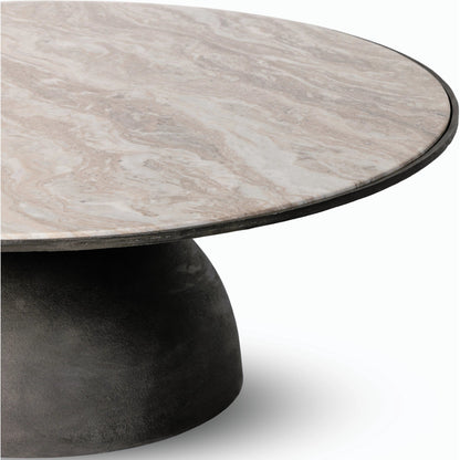 Corbett Large Coffee Table by Four Hands in hammered grey, creamy taupe marble. Made from solid marble, aluminum, engineered hardwood in a modern style.