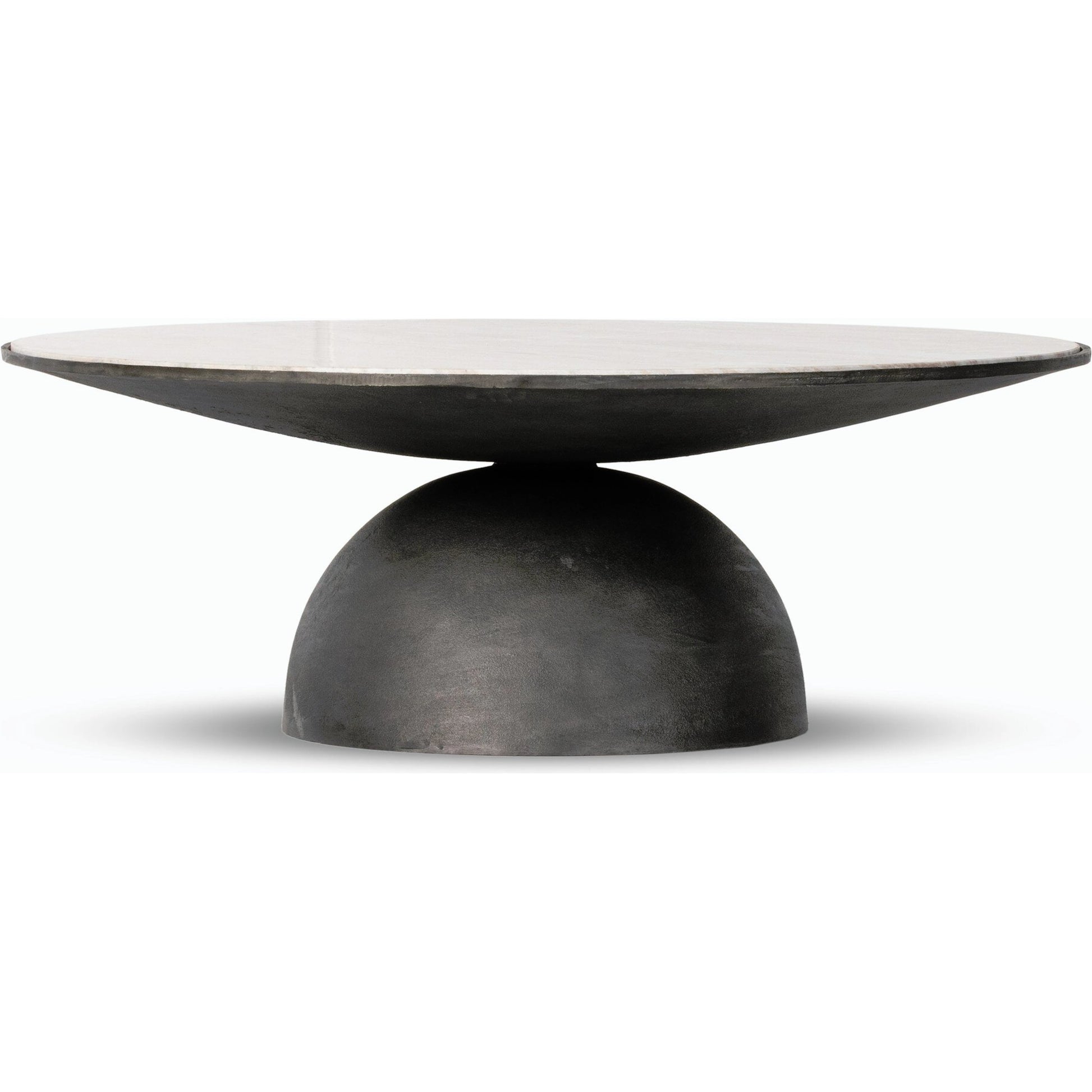 Corbett Large Coffee Table by Four Hands in hammered grey, creamy taupe marble. Made from solid marble, aluminum, engineered hardwood in a modern style.