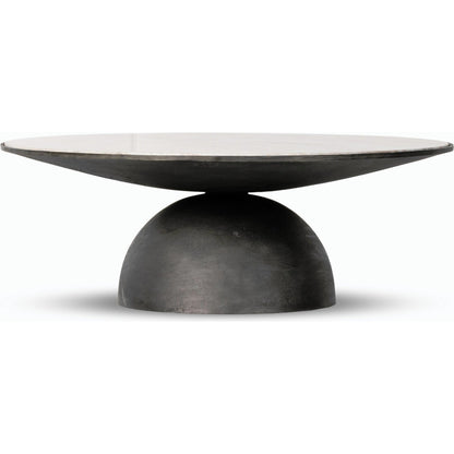 Corbett Large Coffee Table by Four Hands in hammered grey, creamy taupe marble. Made from solid marble, aluminum, engineered hardwood in a modern style.