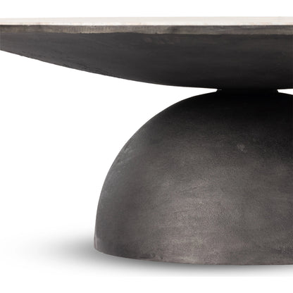 Corbett Large Coffee Table by Four Hands in hammered grey, creamy taupe marble. Made from solid marble, aluminum, engineered hardwood in a modern style.