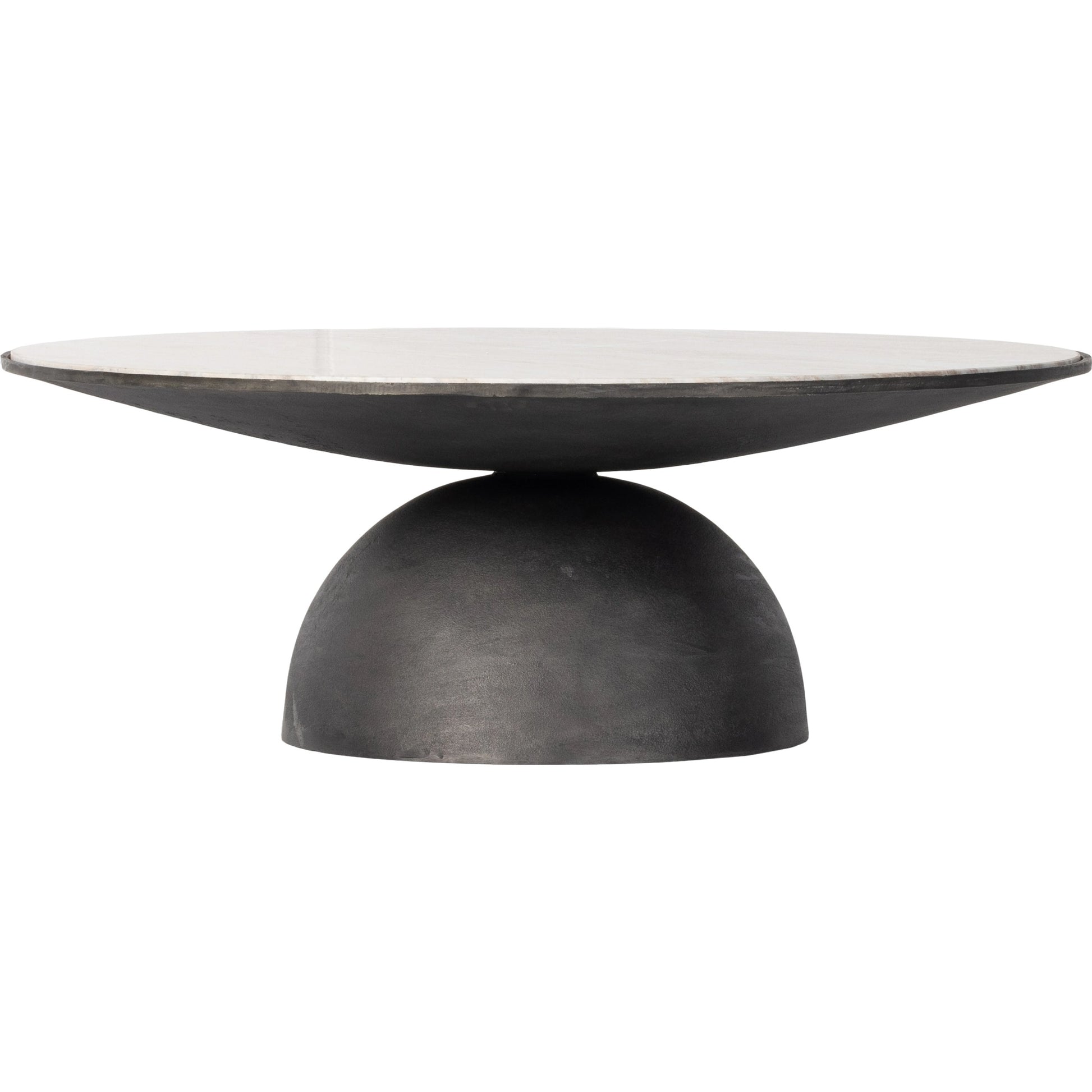Corbett Large Coffee Table by Four Hands in hammered grey, creamy taupe marble. Made from solid marble, aluminum, engineered hardwood in a modern style.