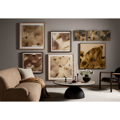 Corbett Large Coffee Table by Four Hands in hammered grey, creamy taupe marble. Made from solid marble, aluminum, engineered hardwood in a modern style.
